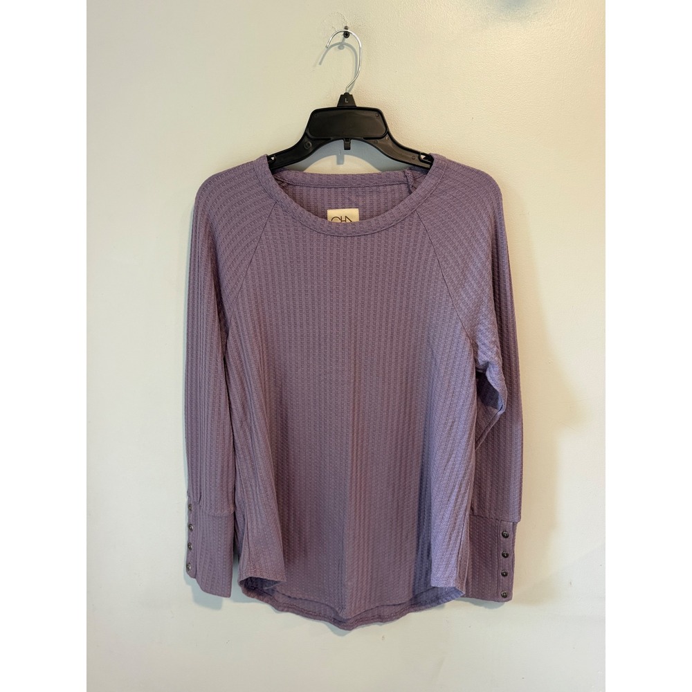 Chaser Womens Purple Waffle Knit Thermal Raglan Long Sleeve Button‎ Cuff Top L